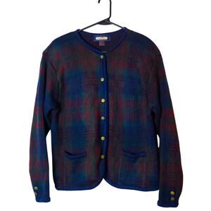 Vtg 90s Princeton Club Scotch Plaid Cardigan Sweater Medium Preppy Dark Academia